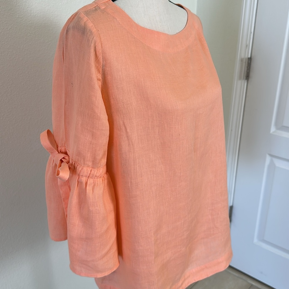 Women's Linen Peach Blouse with Bow Sleeves